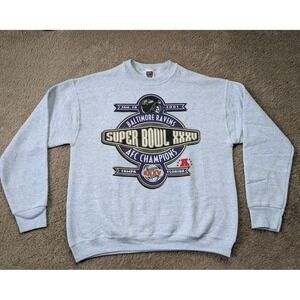 Vintage Baltimore Ravens Super Bowl Sweatshirt Mens Large Gray NFL STAINS